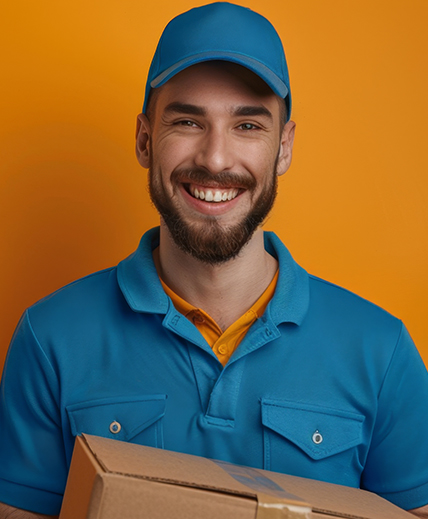 Happy customer with delivery package